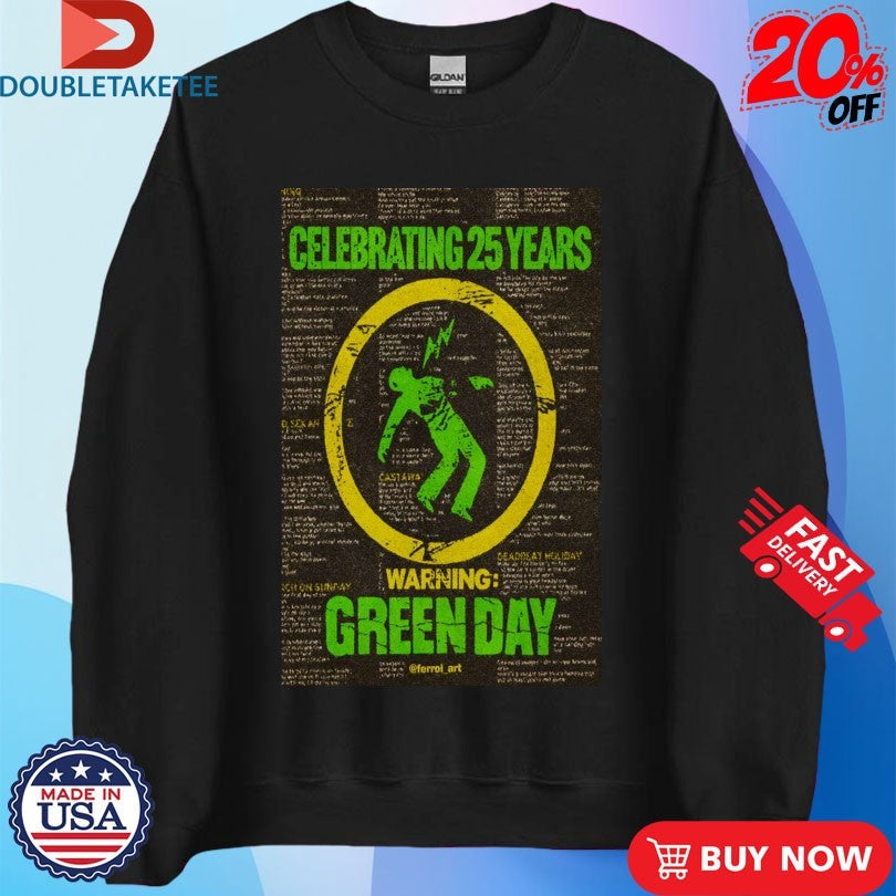 Official Green Day Celebrating 25 Years Warning Tour 2025 Shirts
