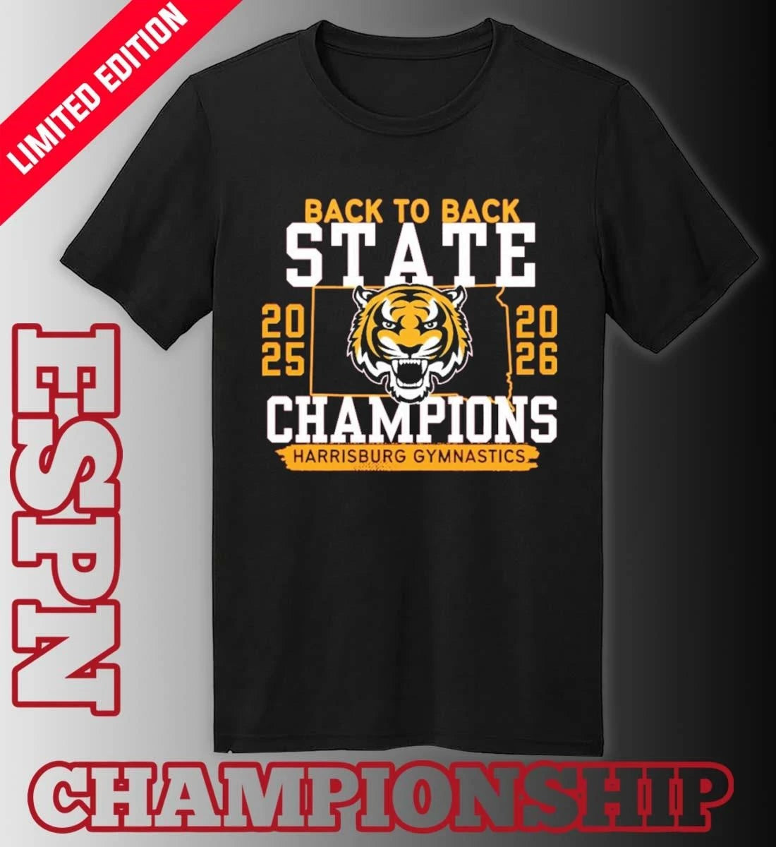 Official Harrisburg Gymnastics Back 2 Back State Champions Shirt