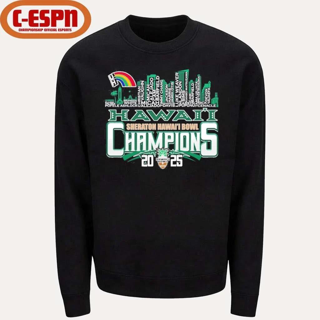 Official Hawaii Rainbow Warriors Skyline Players Name 2025 Hawaii Bowl Champions Shirt