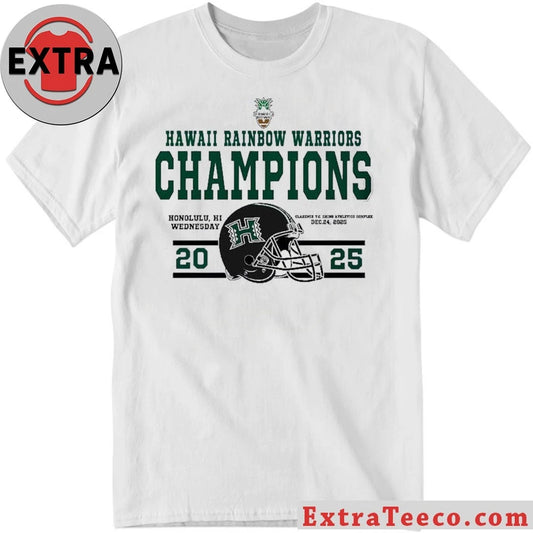 Official Hawaii Rainbow Warriors football team wins the 2025 Hawaii Bowl championship 35-31 on December 24, 2025, in Honolulu, Hawaii Helmet Shirt