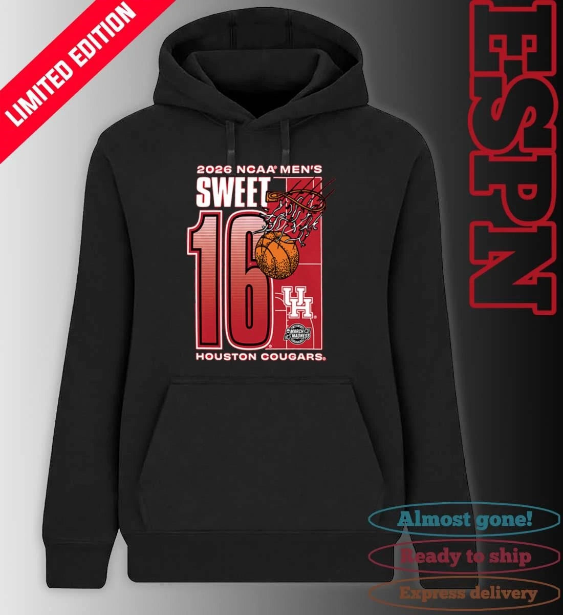 Official Houston Cougars 2026 NCAA March Madness Sweet 16 Bound Net Shirt
