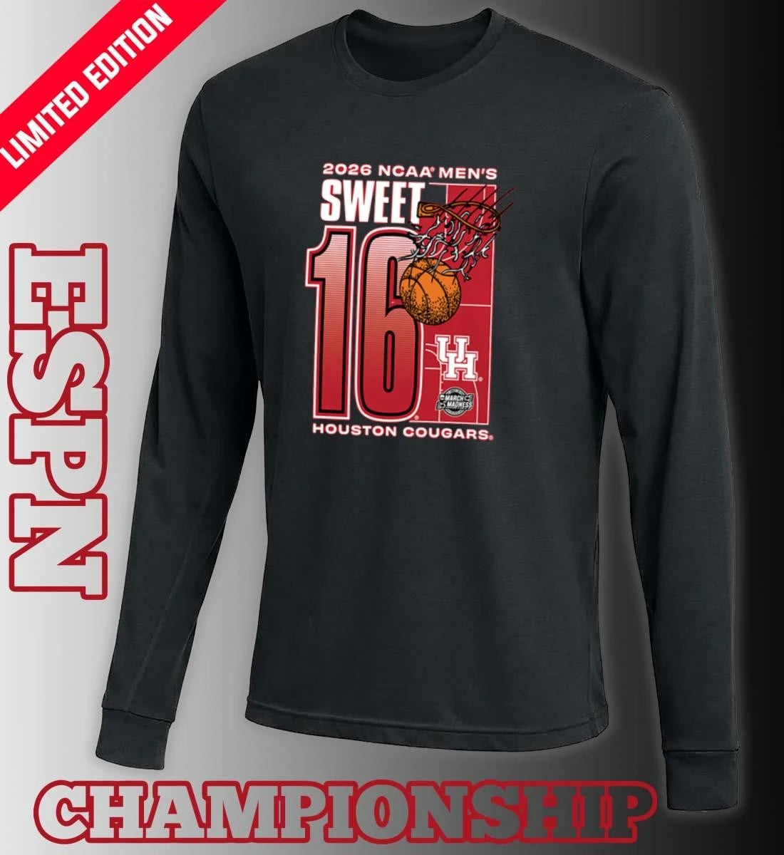 Official Houston Cougars 2026 NCAA March Madness Sweet 16 Bound Net Shirt