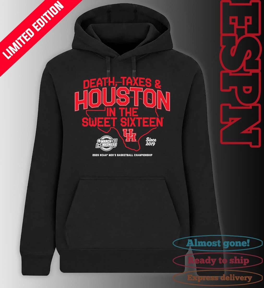 Official Houston Men’s Basketball Death, Taxes and Houston In The Sweet Sixteen Shirt