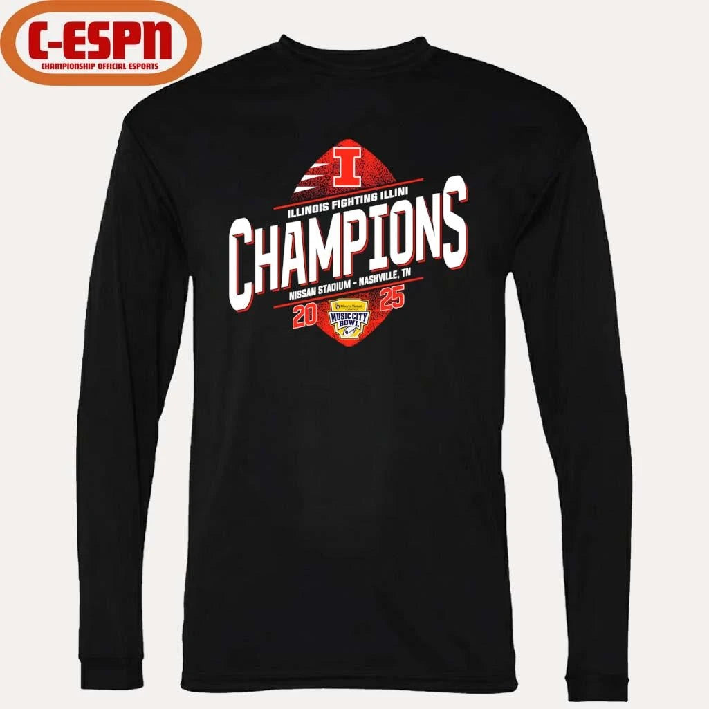Official Illinois Fighting Football 2025 Music City Bowl Champions T-Shirt