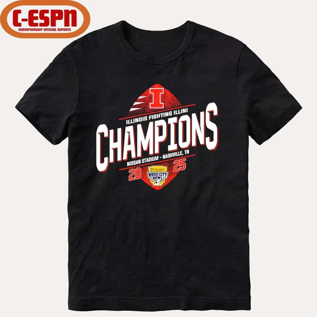 Official Illinois Fighting Football 2025 Music City Bowl Champions T-Shirt