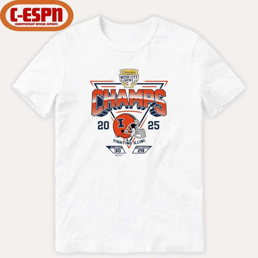 Official Illinois Fighting Illini 2025 Music City Bowl Champions Score Shirt
