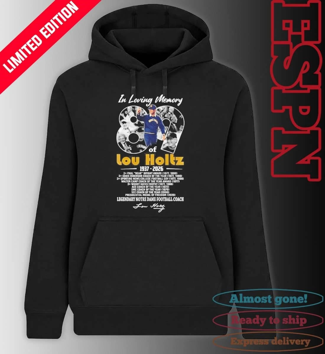 Official In Loving Memory Of Lou Holtz 1937 2026 Legendary Notre Dame Football Coach Signature Tribute Shirt