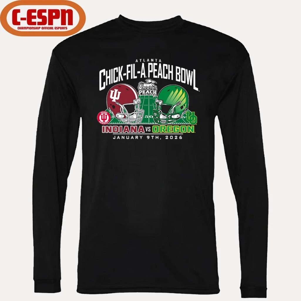 Official Indiana Vs Oregon 2026 CFP Semifinal Peach Bowl Helmet Matchup T-Shirt