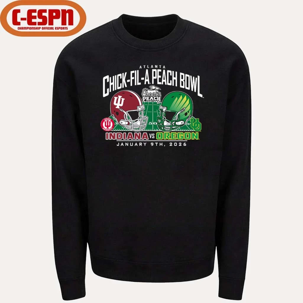 Official Indiana Vs Oregon 2026 CFP Semifinal Peach Bowl Helmet Matchup T-Shirt