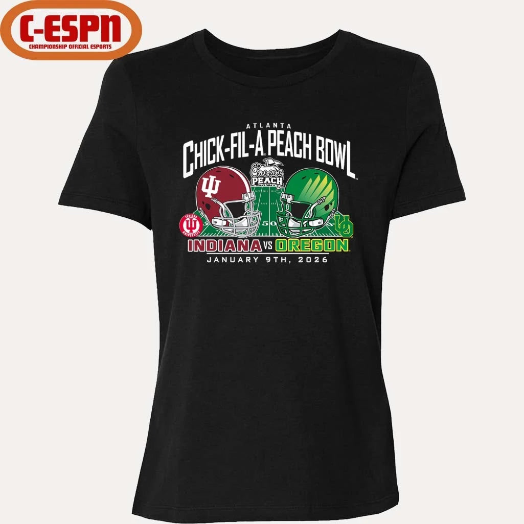 Official Indiana Vs Oregon 2026 CFP Semifinal Peach Bowl Helmet Matchup T-Shirt