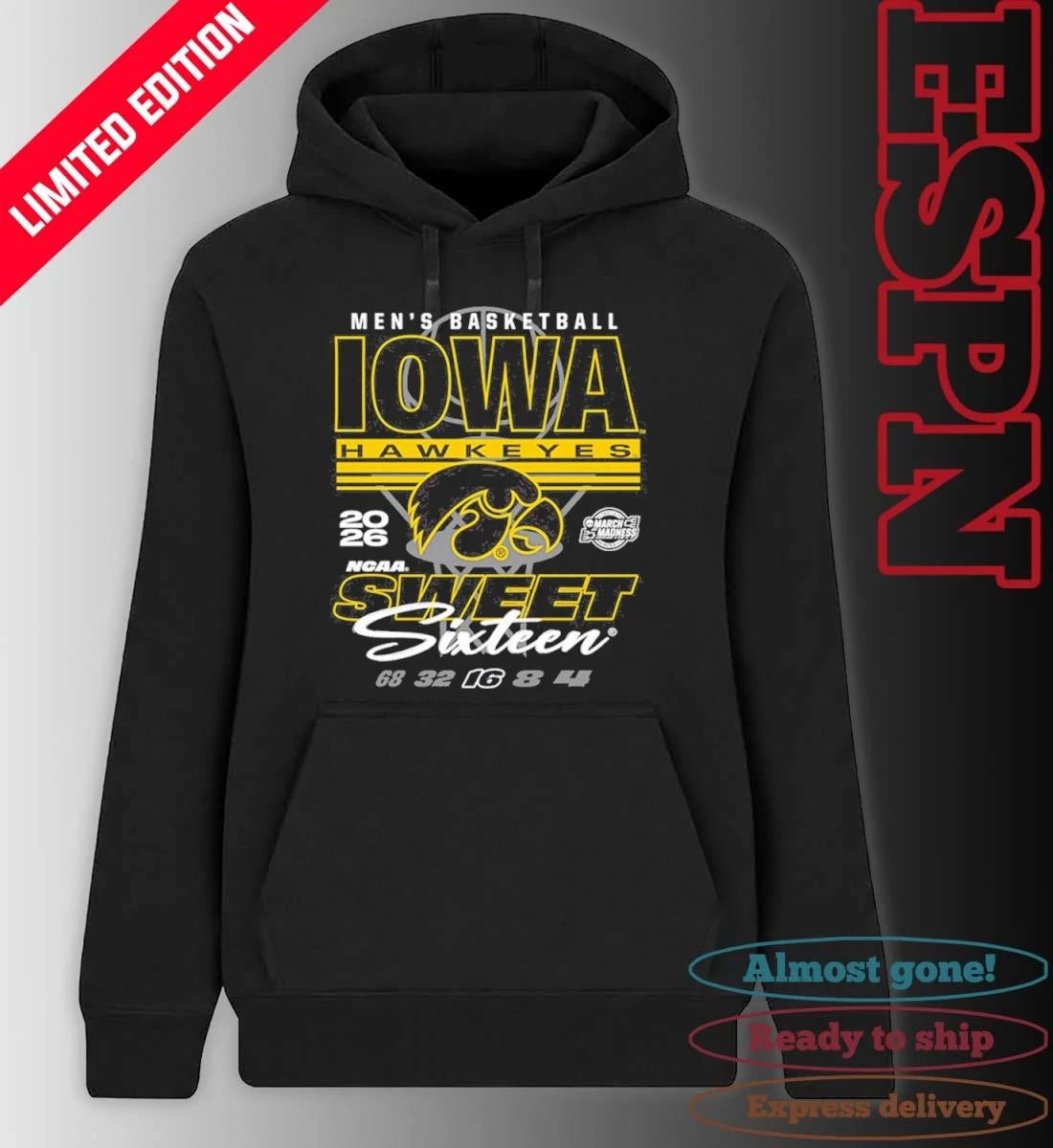 Official Iowa Hawkeyes 2026 NCAA Men’s March Madness Sweet 16 Bound Net Shirt