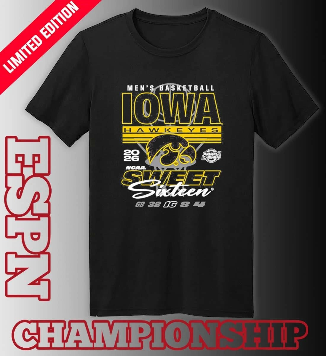 Official Iowa Hawkeyes 2026 NCAA Men’s March Madness Sweet 16 Bound Net Shirt
