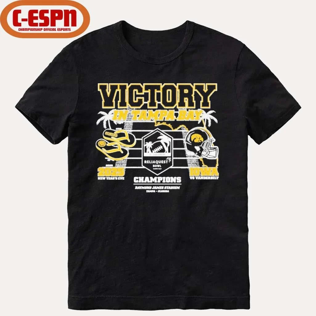 Official Iowa Hawkeyes Victory in Tampa Bay 2025 Reliaquest Bowl Champions shirt