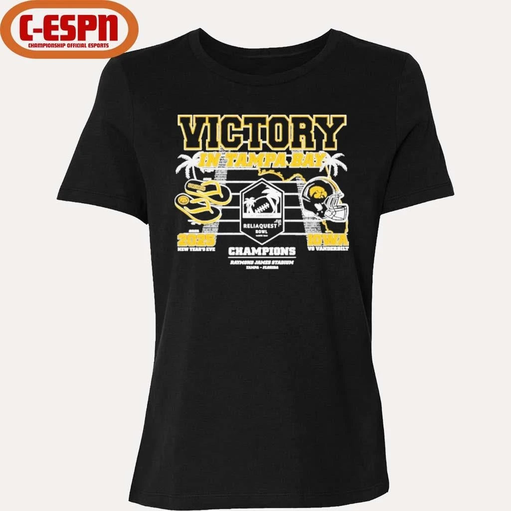 Official Iowa Hawkeyes Victory in Tampa Bay 2025 Reliaquest Bowl Champions shirt