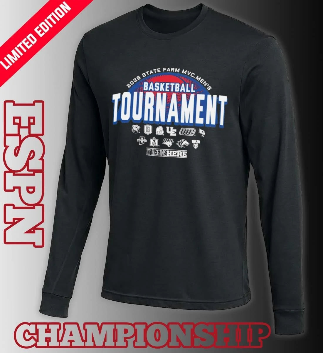 Official It Begins Here 2026 Missouri Valley Conference Men’s Basketball Championship T-Shirt