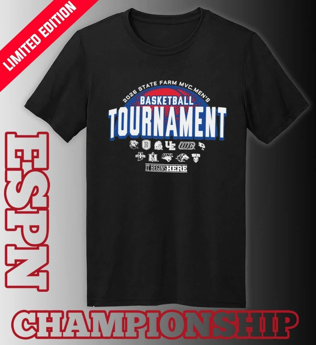 Official It Begins Here 2026 Missouri Valley Conference Men’s Basketball Championship T-Shirt