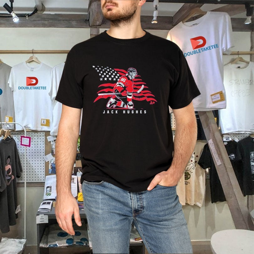 Official Jack Hughes Stars And Stripes Superstar Pose Olympic Shirts