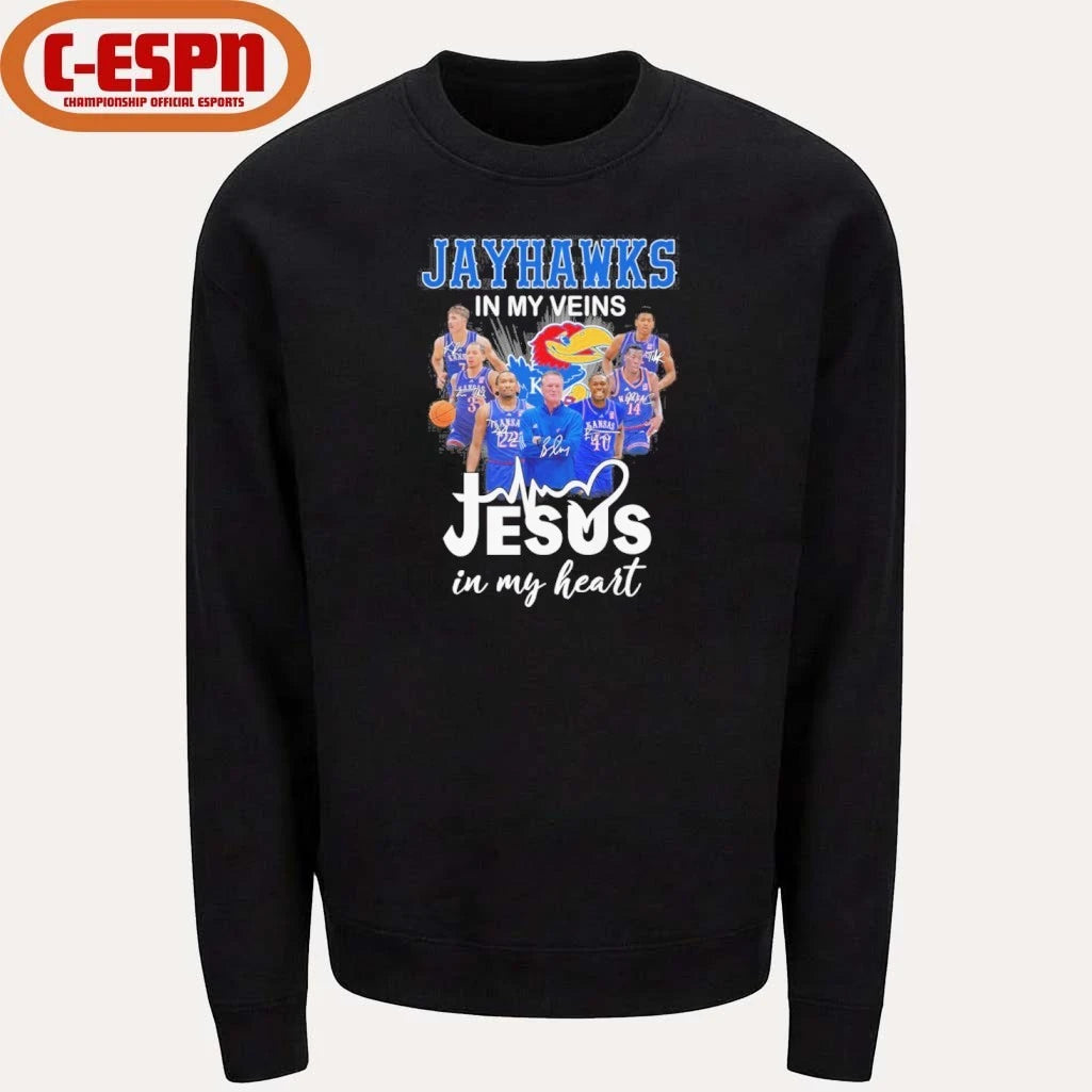 Official Kansas Jayhawks Basketball In My Veins Jesus In My Heart Shirt