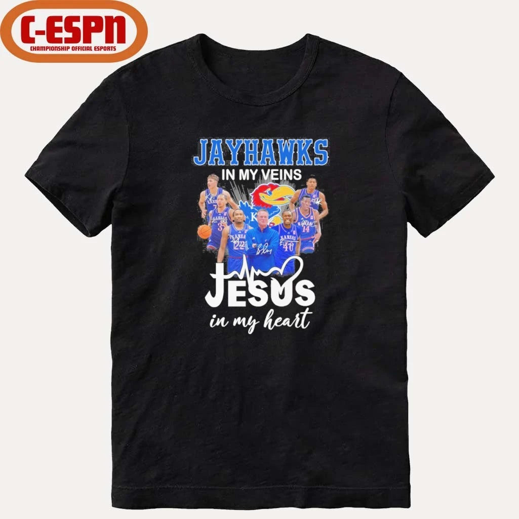 Official Kansas Jayhawks Basketball In My Veins Jesus In My Heart Shirt