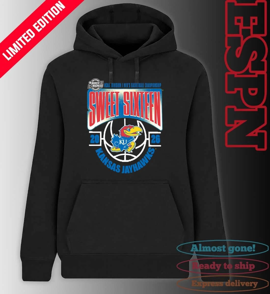 Official Kansas Jayhawks Sweet 16 NCAA DI Men’s Basketball Tournament March Madness 2026 T-Shirt