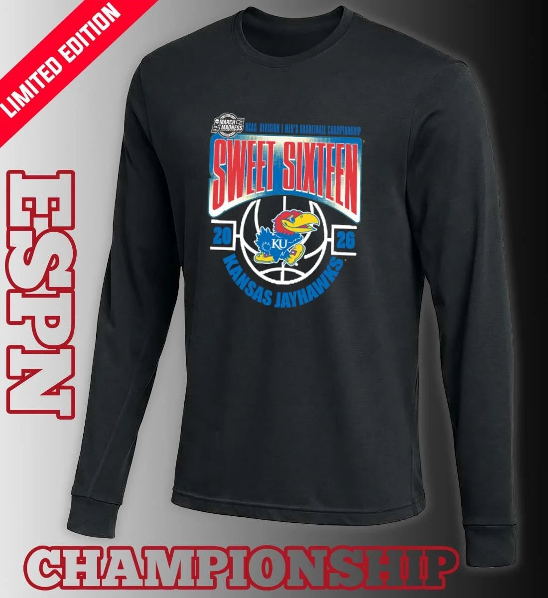Official Kansas Jayhawks Sweet 16 NCAA DI Men’s Basketball Tournament March Madness 2026 T-Shirt