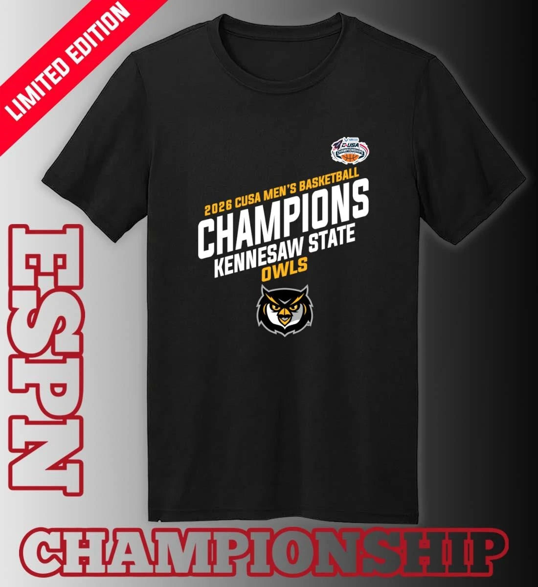 Official Kennesaw State Owls C-USA Men’s Basketball Tournament Champions Locker Room T-Shirt