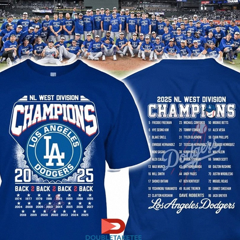 Official Los Angeles Dodgers Back 2 Back 2 Back 2025 NL Central Division Champions Shirts