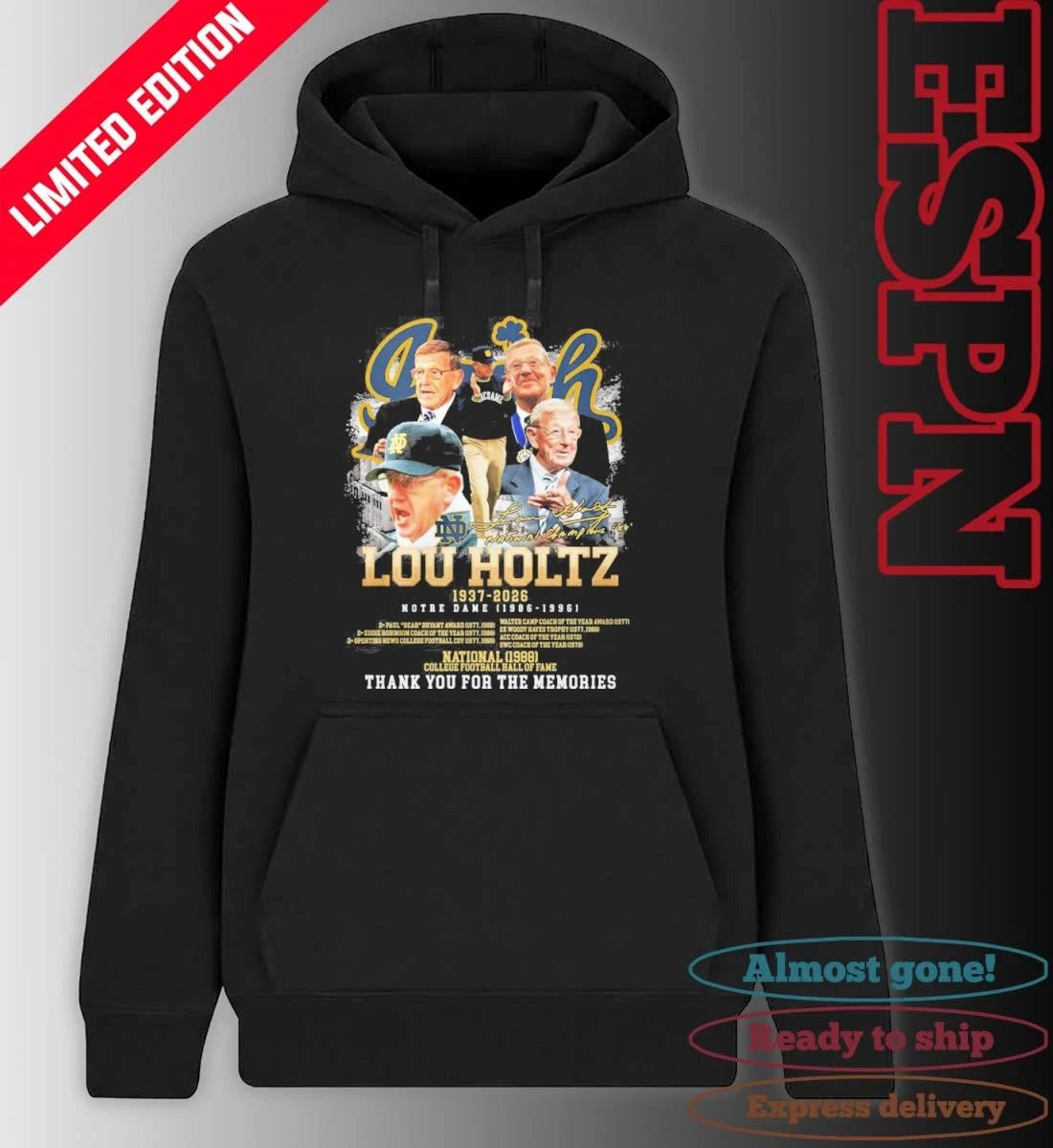 Official Lou Holtz 1937-2026 Notre Dame Legends Coach Shirt