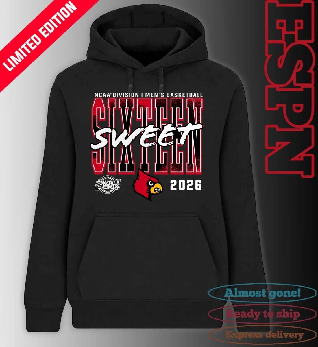 Official Louisville Cardinals 2026 NCAA Men’s Basketball Tournament March Madness Sweet 16 T-Shirt