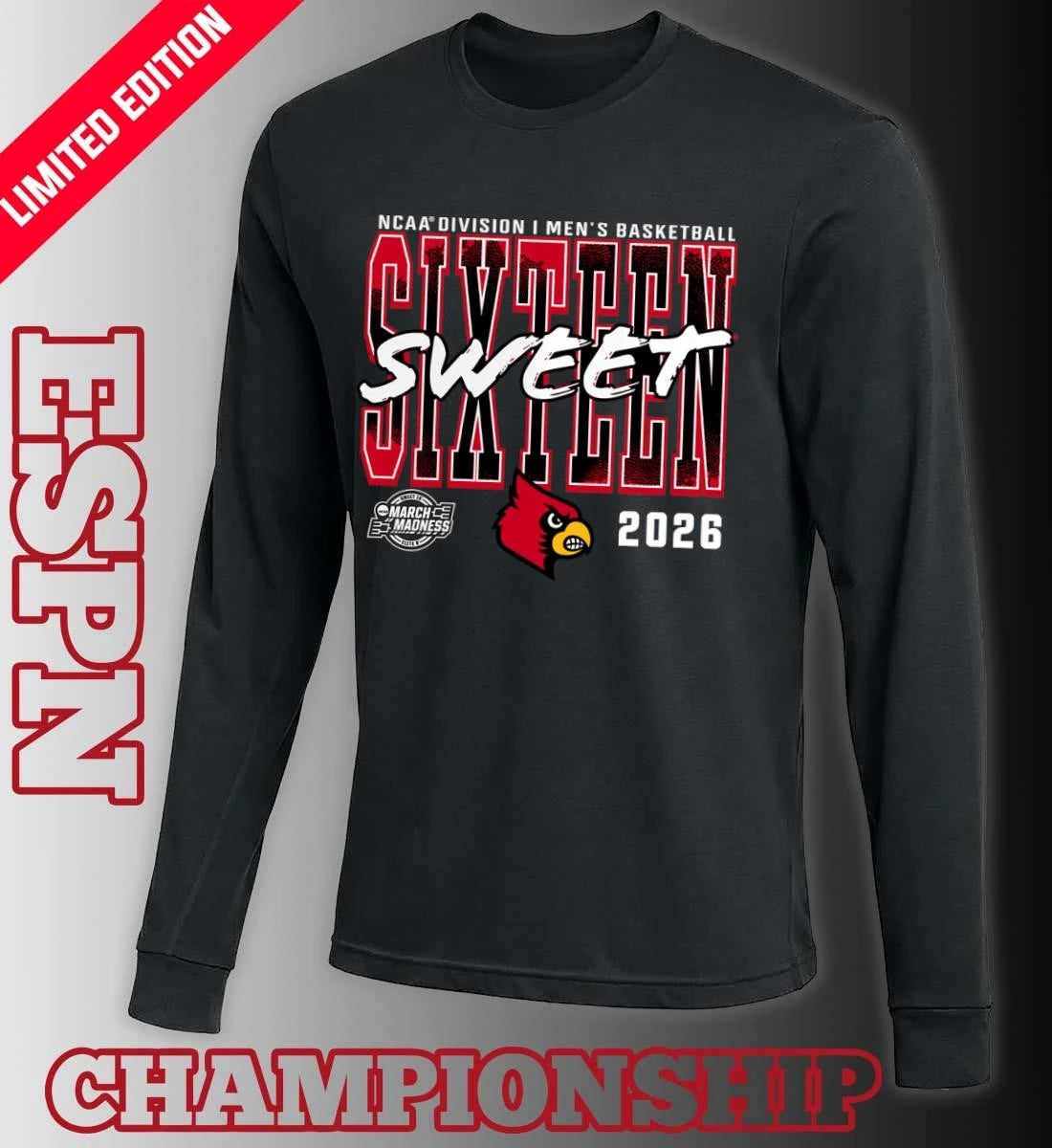 Official Louisville Cardinals 2026 NCAA Men’s Basketball Tournament March Madness Sweet 16 T-Shirt