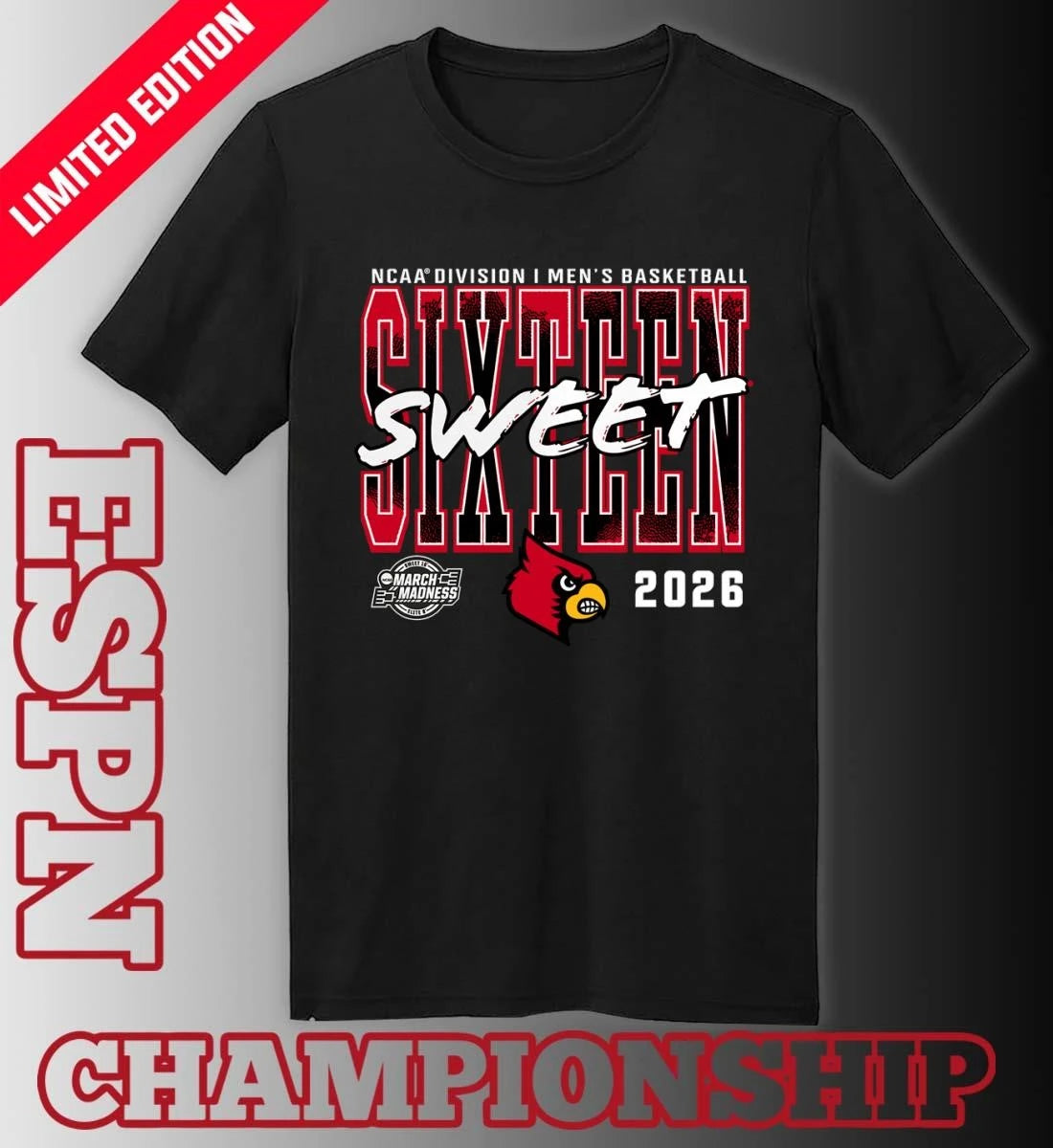 Official Louisville Cardinals 2026 NCAA Men’s Basketball Tournament March Madness Sweet 16 T-Shirt