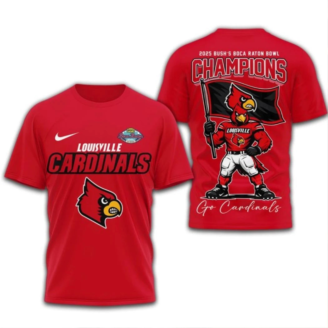 Official Louisville Cardinals NCAA 2025 Bush Boca Raton Bowl Champions Hoodie T-Shirt