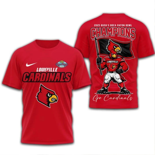 Official Louisville Cardinals NCAA 2025 Bush Boca Raton Bowl Champions Hoodie T-Shirt