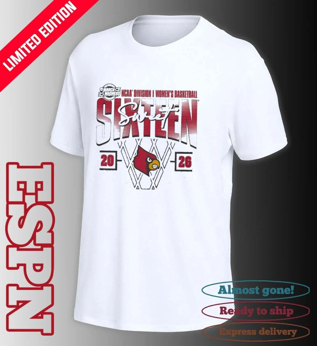 Official Louisville Cardinals Women’s Basketball Sweet 16 Court Shot T-Shirt