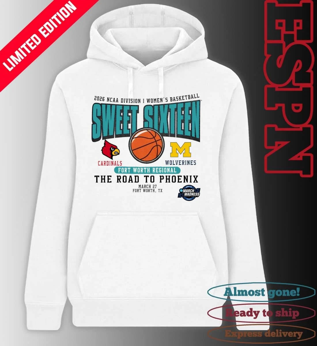 Official Louisville Vs Michigan 2026 NCAA DI Women’s Basketball Sweet Sixteen T-Shirt