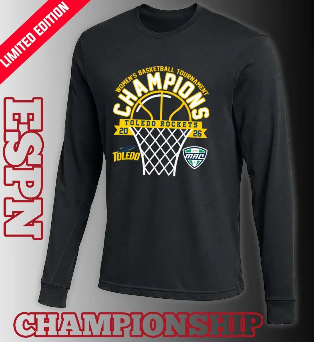 Official MAC Women’s Basketball Tournament Champions 2026 Toledo Rockets T-Shirt
