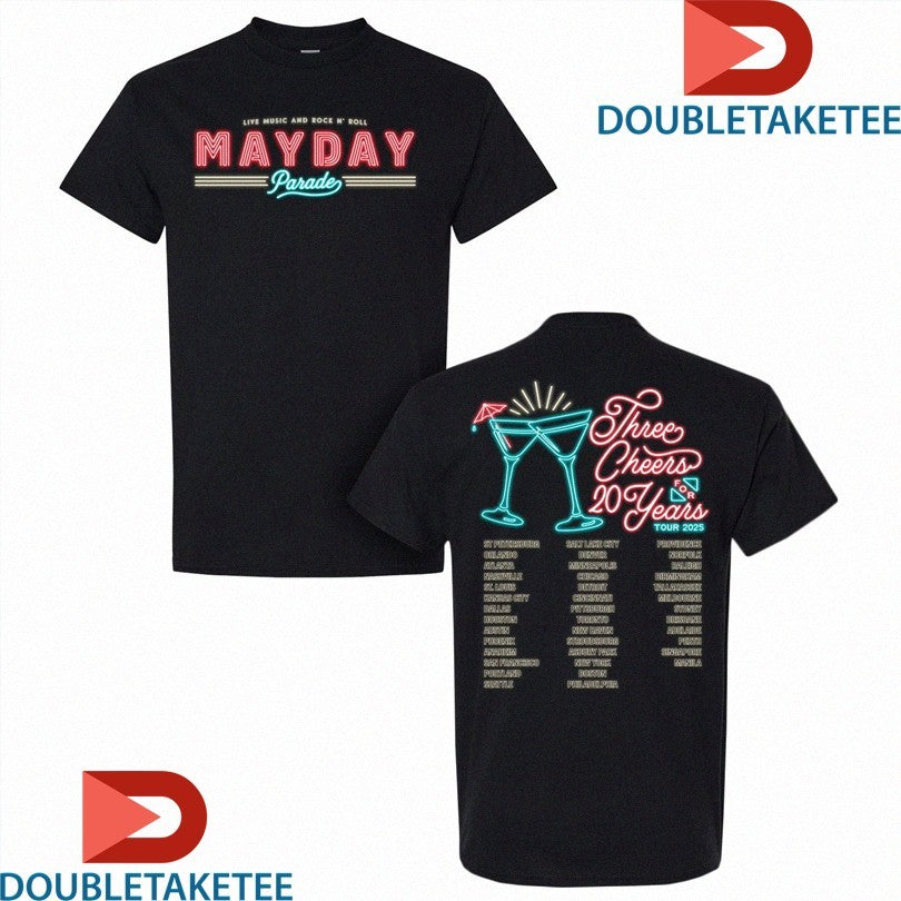 Official Mayday Parade Rock N Roll 20 Years Tour 2025 Neon Shirts