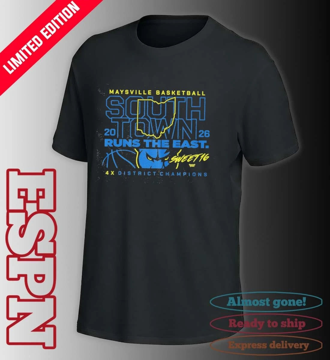 Official Maysville Basketball 2026 Runs the East 4X District Champions Shirt