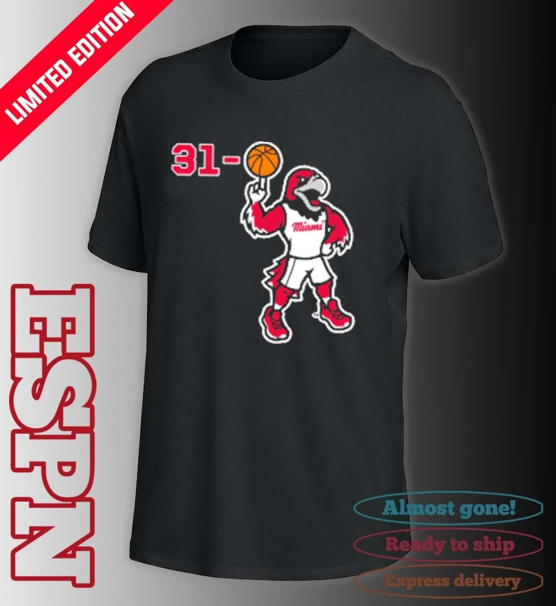 Official Miami RedHawks Basketball Swoop 31-0 Shirt