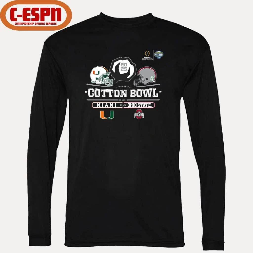Official Miami Vs Ohio State 2025 Cotton Bowl Helmet Logo December 31 T-Shirt