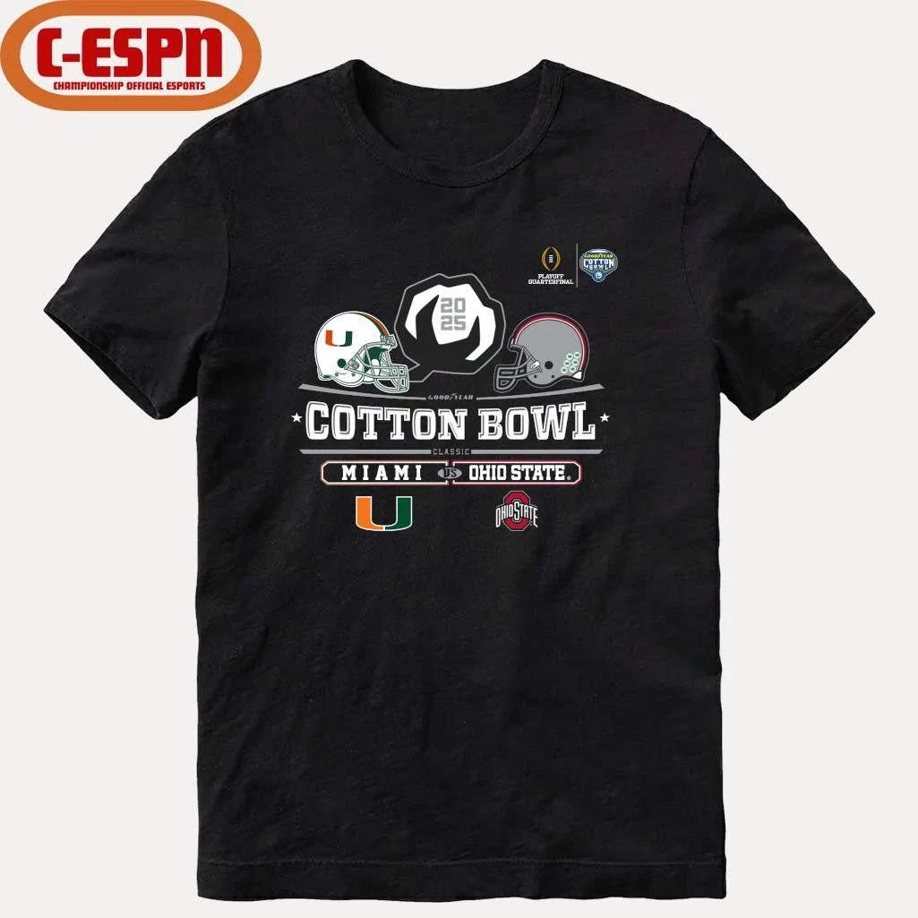 Official Miami Vs Ohio State 2025 Cotton Bowl Helmet Logo December 31 T-Shirt