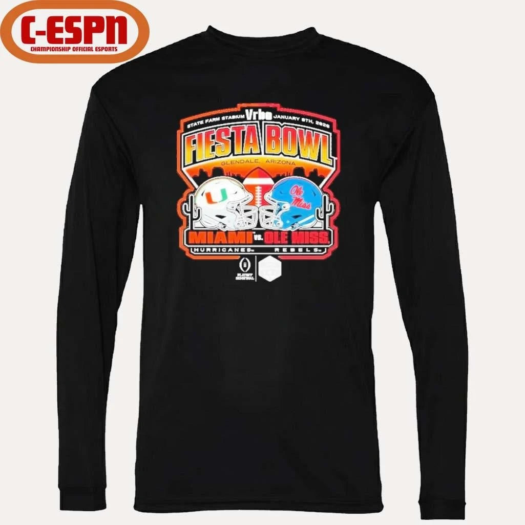 Official Miami Vs Ole Miss 2026 CFP Semifinal At The Vrbo Fiesta Bowl Matchup  Scripted Shirt