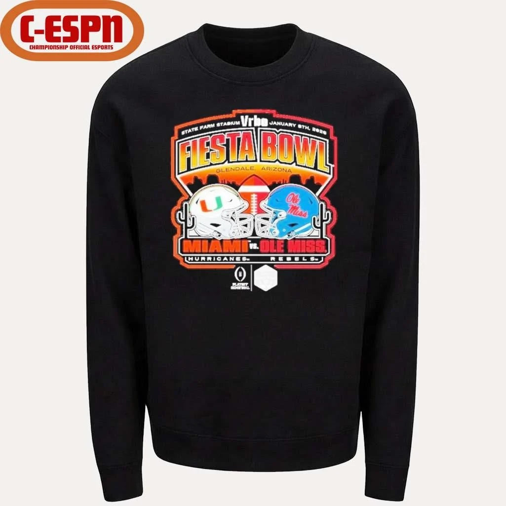 Official Miami Vs Ole Miss 2026 CFP Semifinal At The Vrbo Fiesta Bowl Matchup  Scripted Shirt