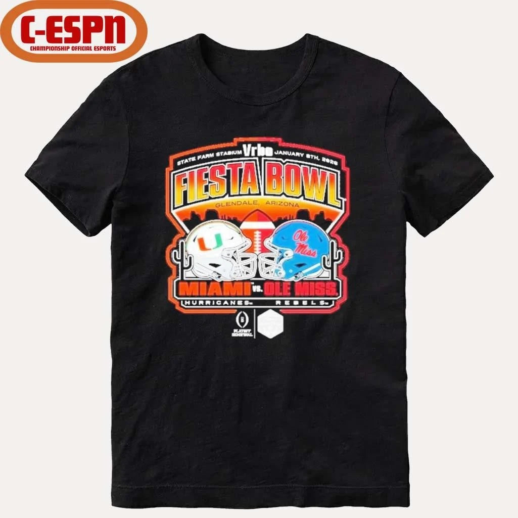 Official Miami Vs Ole Miss 2026 CFP Semifinal At The Vrbo Fiesta Bowl Matchup  Scripted Shirt