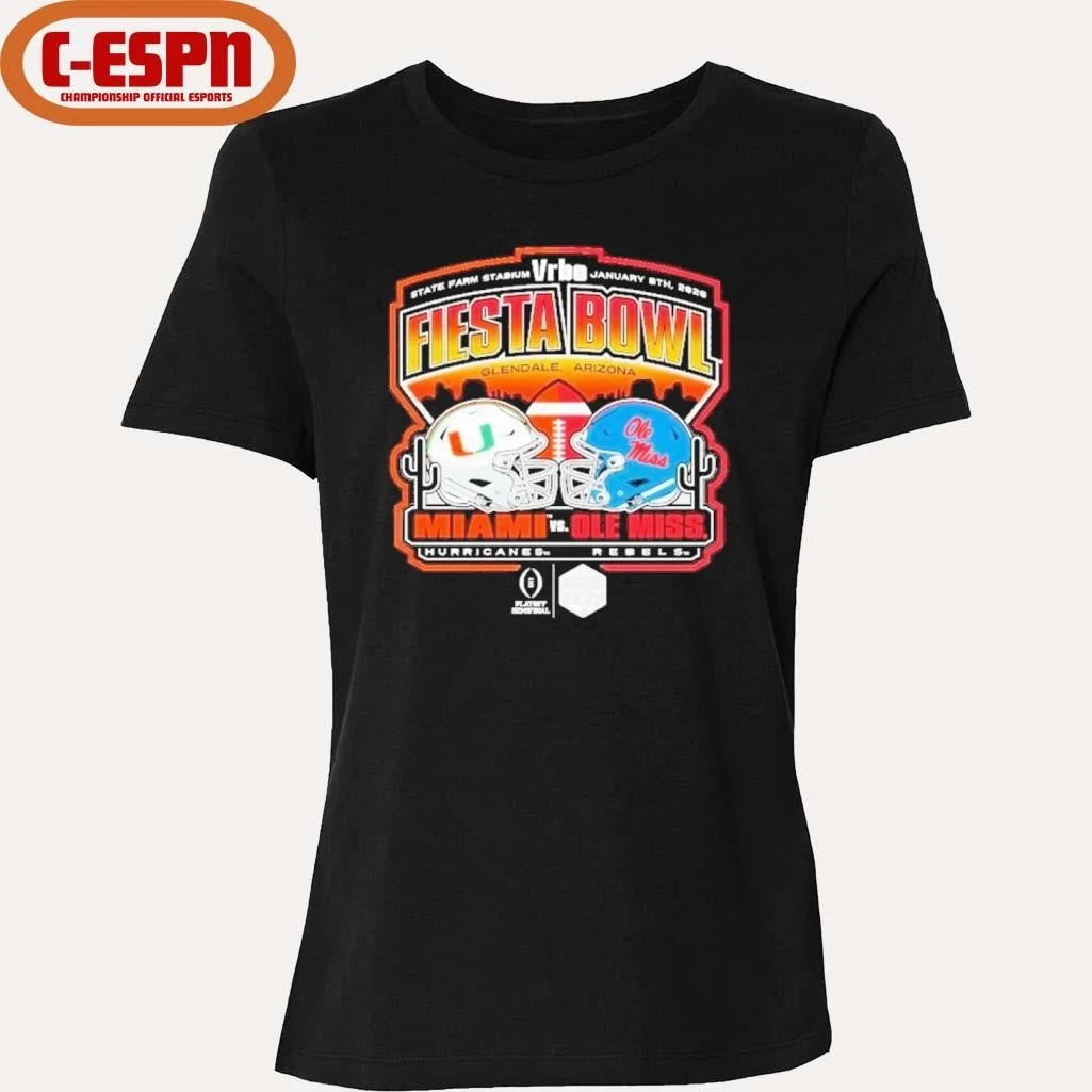 Official Miami Vs Ole Miss 2026 CFP Semifinal At The Vrbo Fiesta Bowl Matchup  Scripted Shirt