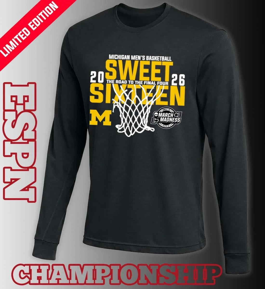 Official Michigan Men’s Basketball 2026 Sweet Sixteen The Road To The Final Four Shirt
