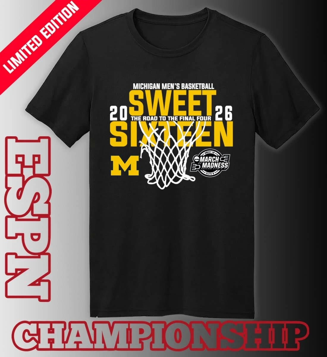 Official Michigan Men’s Basketball 2026 Sweet Sixteen The Road To The Final Four Shirt