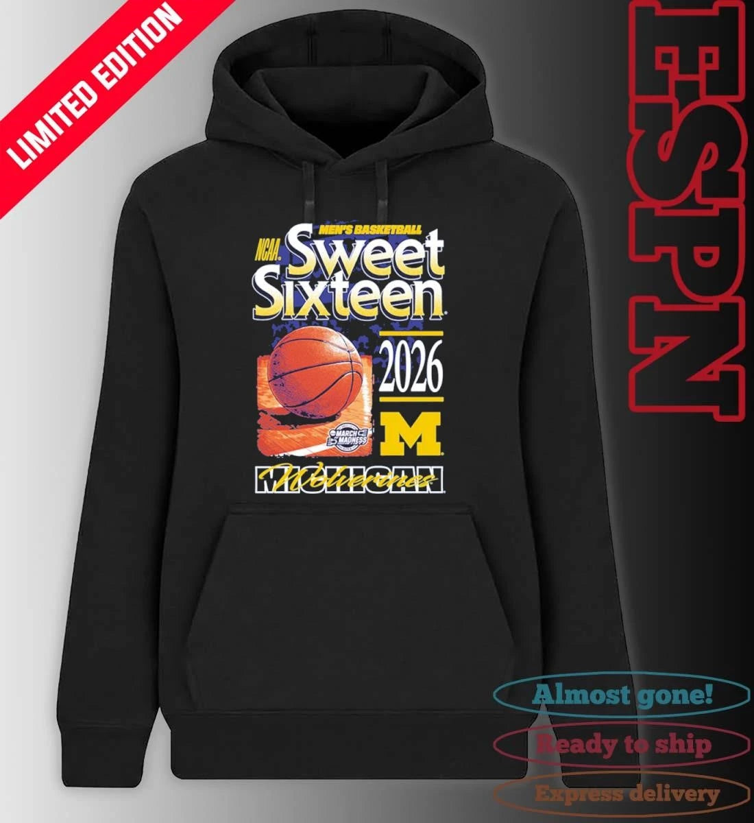 Official Michigan Wolverines 2026 NCAA March Madness Sweet 16 Bound Shirt