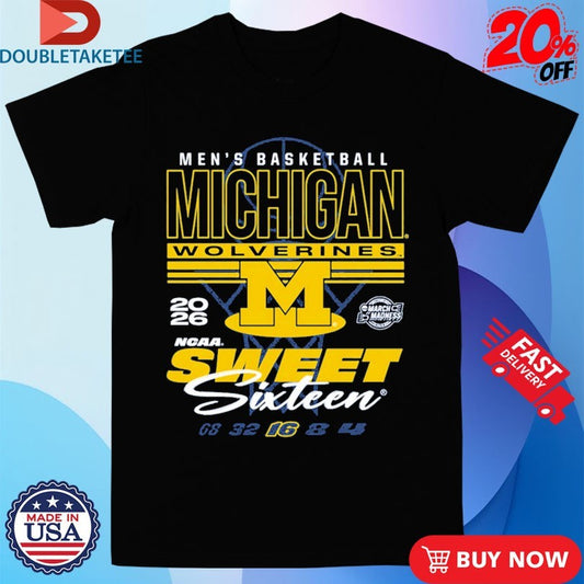 Official Michigan Wolverines 2026 NCAA Men’s Basketball March Madness Sweet 16 Bound Net Shirts