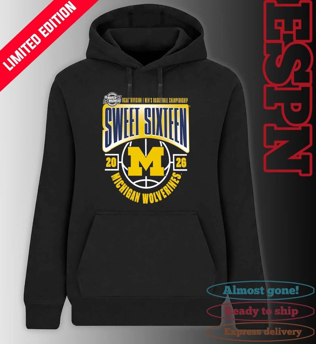 Official Michigan Wolverines Sweet 16 NCAA DI Men’s Basketball Tournament March Madness 2026 T-Shirt